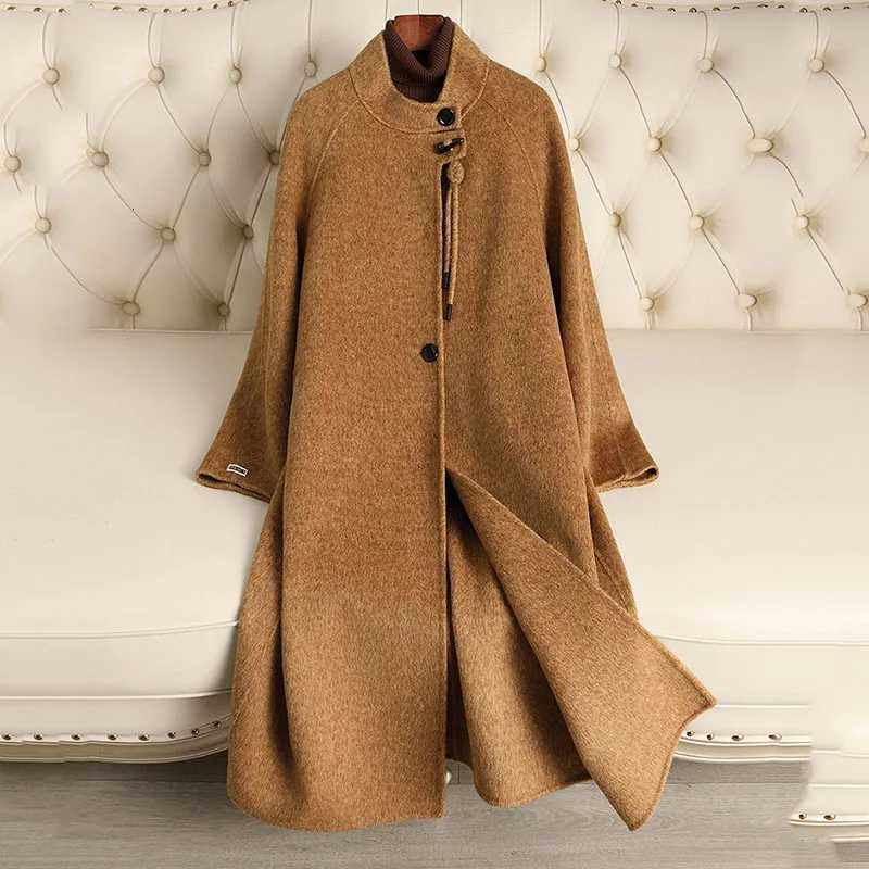Autumn Winter Womens Woolen Coat 2025 New Standing Collar Double-Sided Cashmere Coat Fashion Horn Buckle Women Woolen Coat H597T251224