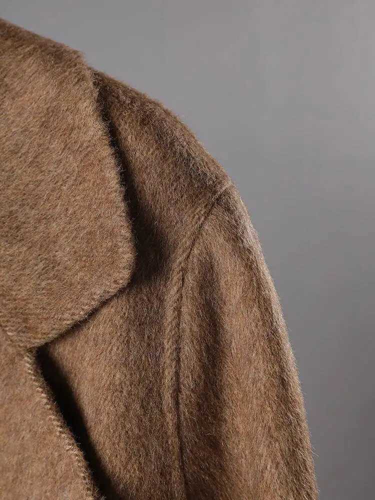 EWQ Brown Woolen Overcoat Office Trendy Women Scarf Collar Long Sleeved Long Outerwear Double-faced Cashmere Coat 2025 AutumnT251224