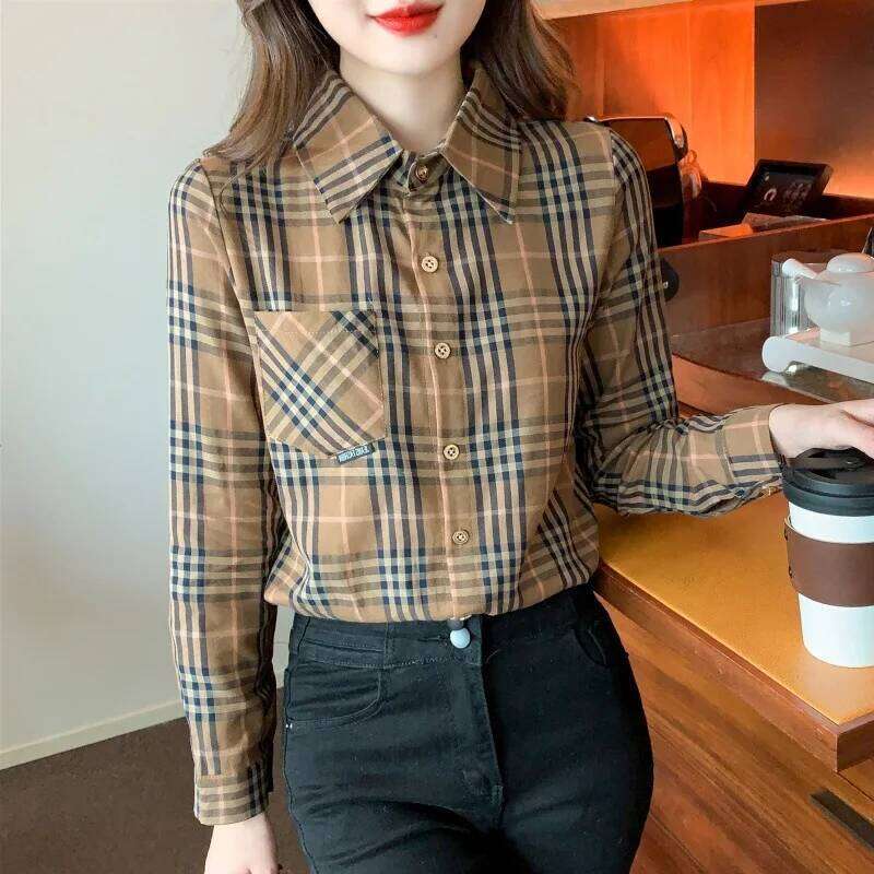 Fashionable Plaid Shirt Long Sleeve Women's Style Spring Autumn Winter Small Size Elegant French Design New Arrival