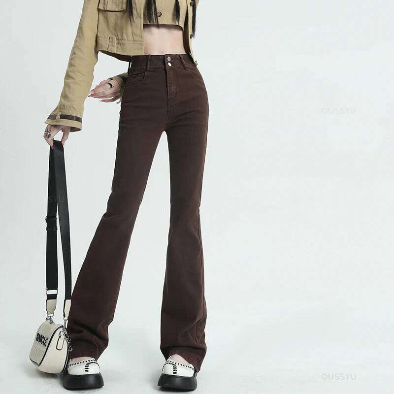 Women Jeans Cotton Denim Flared Pants Elastic Force Vintage Streetwear High Waist Slim Mom Harajuku Trousers Plus Length X251224