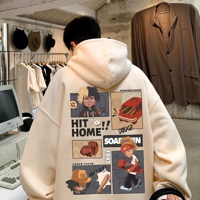 Fleece Lined & Thickened Oversized Couples Hoodie, Trendy Versatile BF-Style Ins Fashion, Hong Kong Style Outerwear for Men, Fall & Winter