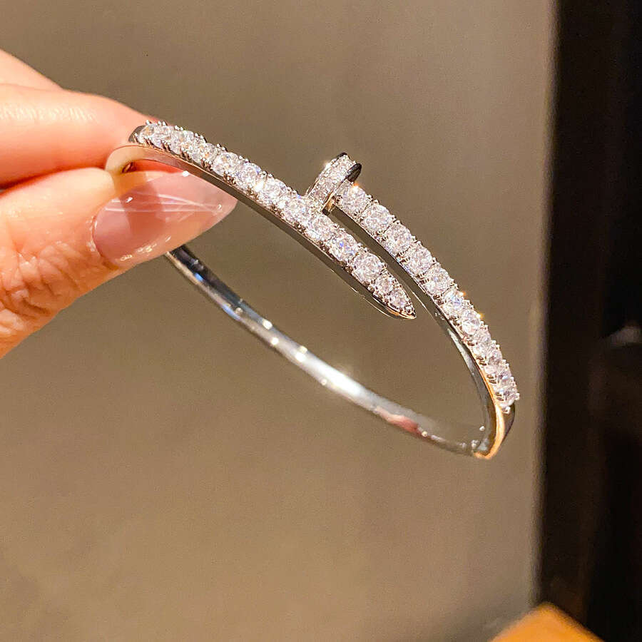 18K Real Gold Plated Zircon Nail Clasp Light Luxury High-end Feel Bracelet Niche Design Versatile Jewelry