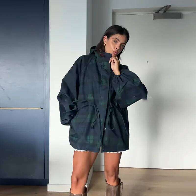 Casual Chic Plaid Coats Loose Designer Fashion 2026 Stand-Collar Tie Up Bow Tops Jacket Trendy Vintage Designers Hoodies Autumn Women's Outerwear