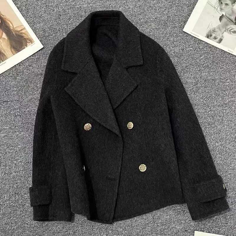 High-Quality Wool Jacket Women Spring Autumn 2024 New Double-Sided Woolen Coat Fashion Outwear Suit Collar Overcoat Female TopsT251224