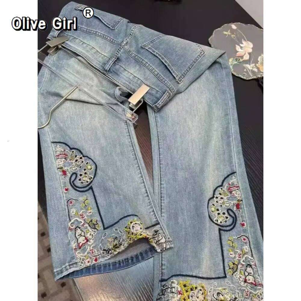 Jeans Casual Embroidered Wide Leg Jean Women's Pant Clothing 2026 Spring Trouser Summer High Waisted Elegant High-end X251224