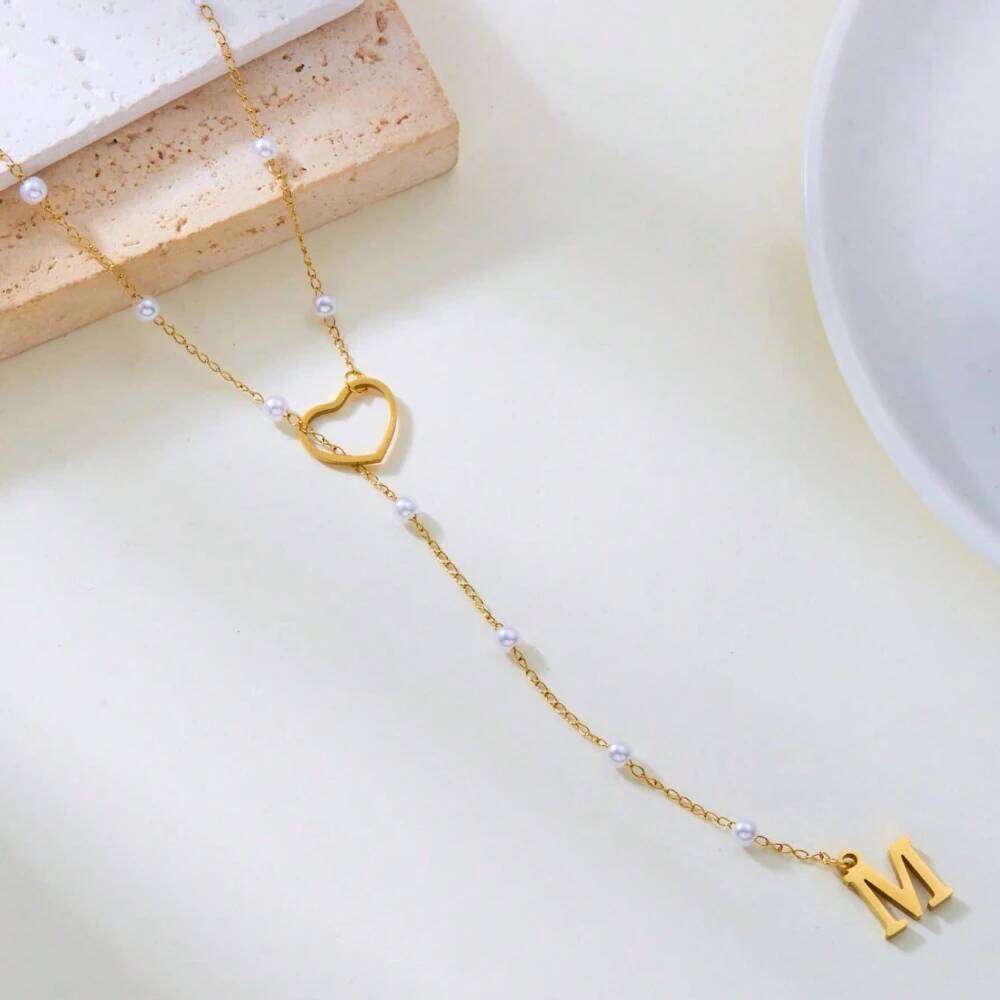 Dainty Gold Plated Stainless Steel Heart Letter Pendant for Women Choker Initials Necklace Gift For Girlfriend Mom 25H1224