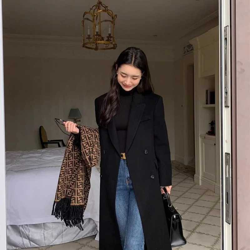 2025 Autumn/Winter New Arrival Premium Wool Blazer For Women - Thickened Medium-Length Grey Shoulder-Concealing Wool CoatT251224