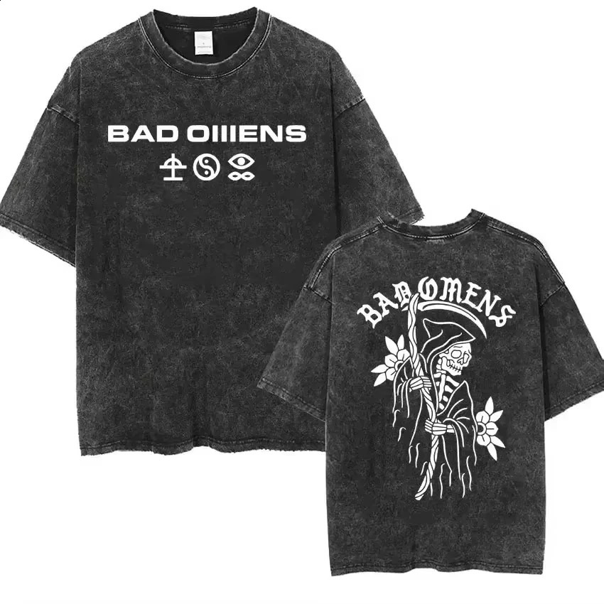 2025 Streetwear Bad Omens Band Music Tour 2025 Washed T Shirt Retro 90s Men Women Clothing Y2k Hip Hop T-shirt Casual Tees 251213