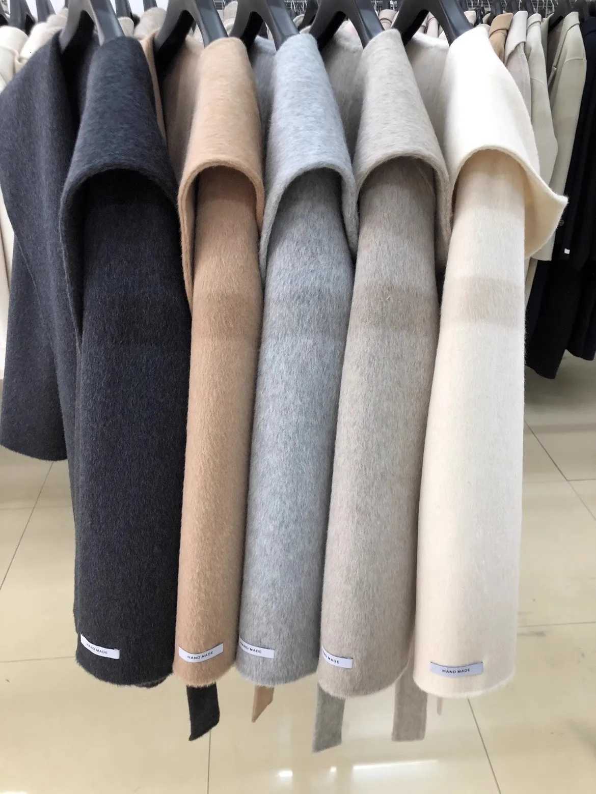 Hooded Medium-length Double Sided 100Wool Coat Women Korean Fashion Loose Winter Jacket 2025T251224