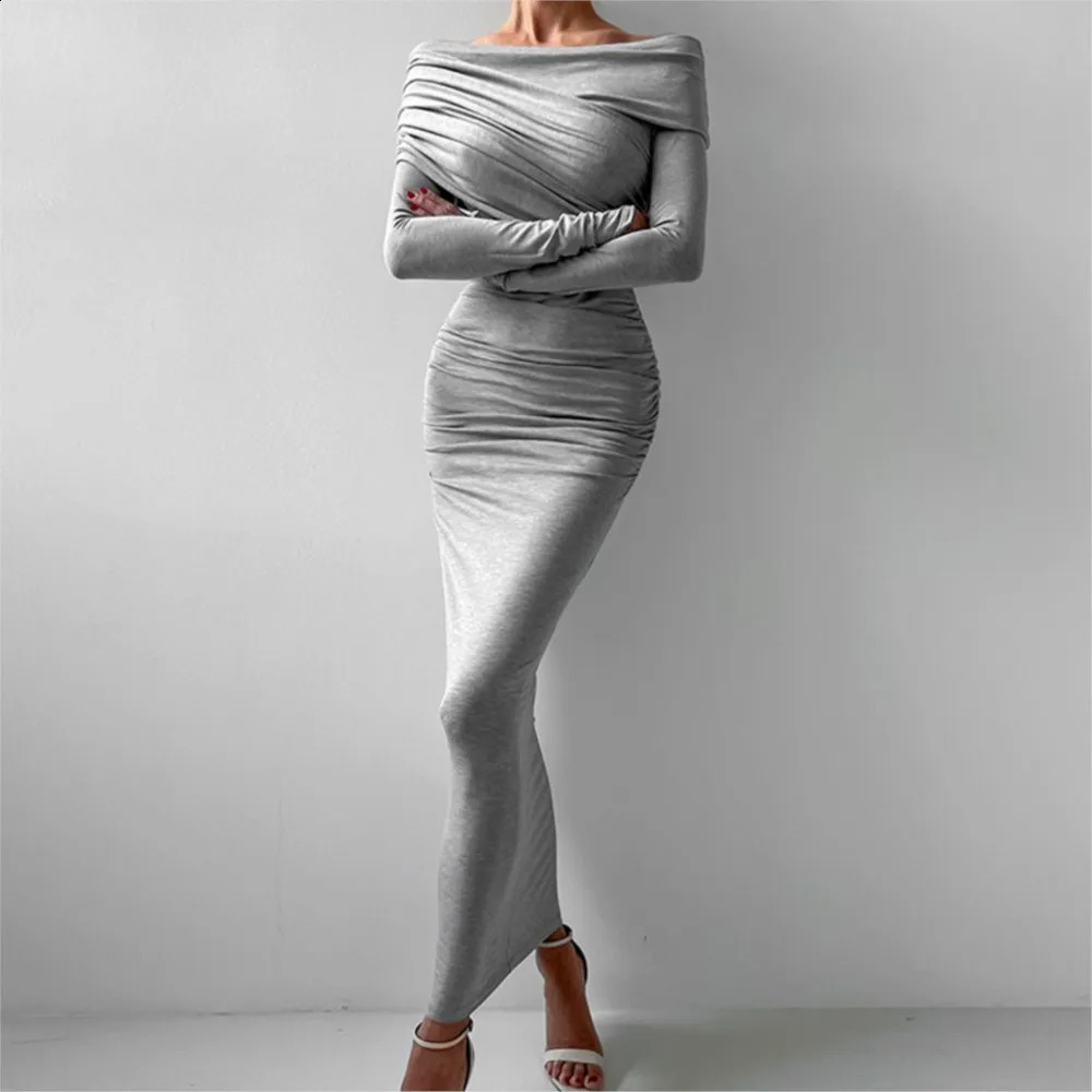 Hip-hugging Long Spring Autumn Women Warm Tight One-line Collar Bottoming Dress Elegant Party Dresses Vestidos Para Mujer 251223 C260312