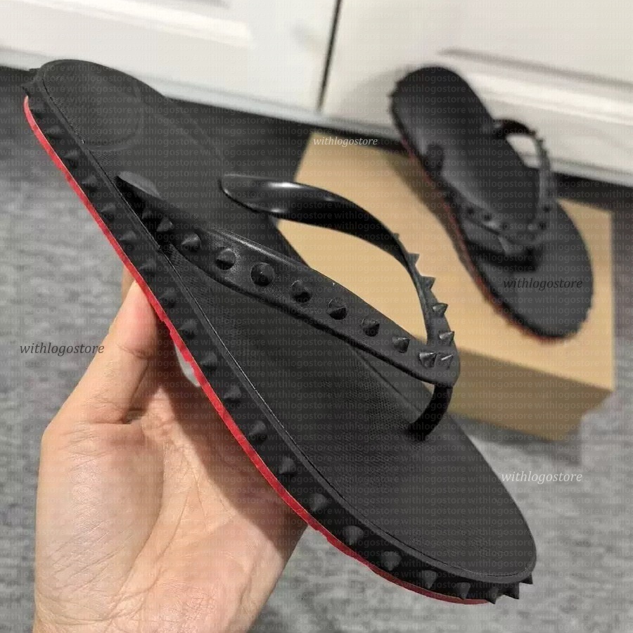 Designer Women Men Slippers Flip Flops Red Soled Sandals Summer Flat Heel Beach Shoes Clour Printing Flip Flops Genuine Leather Sandals 36-45