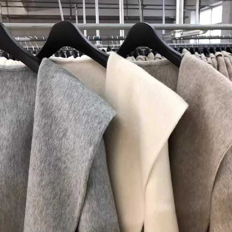 Hooded Medium-length Double Sided 100Wool Coat Women Korean Fashion Loose Winter Jacket 2025T251224