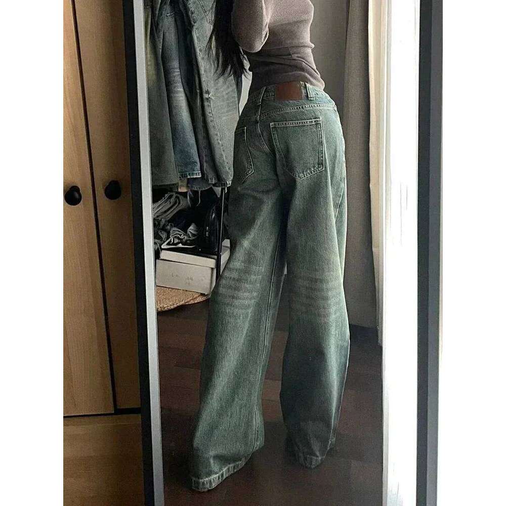 Y2K Vintage Women Loose Harajuku Casual Denim Pants High Waist Wide Leg Jeans American Streetwear Female Pockets Trousers X251224