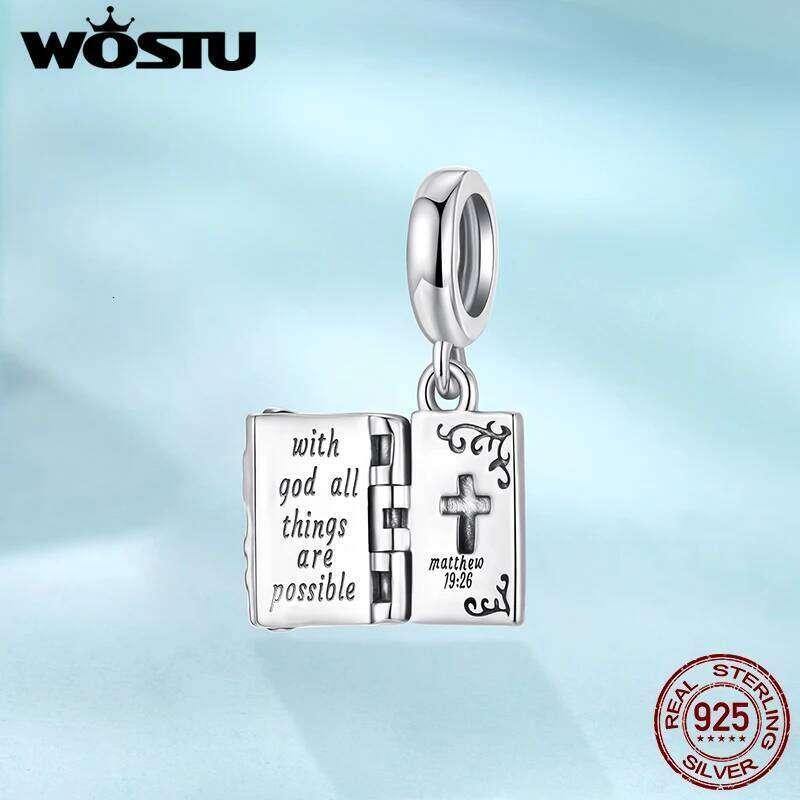 WOSTU 925 Sterling Silver Religious Openable Bible Book Charm Cross Faith Pendant Celtic Knot bead Fir Bracelet DIY Family Gift X251224