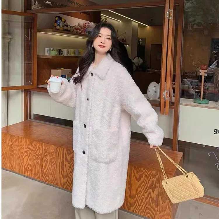 Lamb Velvet Jacket Womens 2024 Autumn And Winter Retro Mid Long Casual Turn-down Collar Wool Coat Single Breasted Woolen CoatsT251224