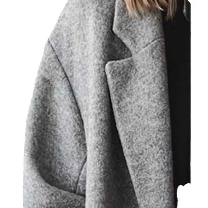 Women Wool Coat Long Jacket Autumn Winter 2025 Thick Overcoat Button Pockets Turn Down Collar Office Lady Woolen OuterwearT251224
