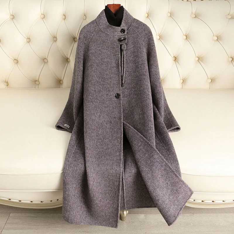 Autumn Winter Womens Woolen Coat 2025 New Standing Collar Double-Sided Cashmere Coat Fashion Horn Buckle Women Woolen Coat H597T251224