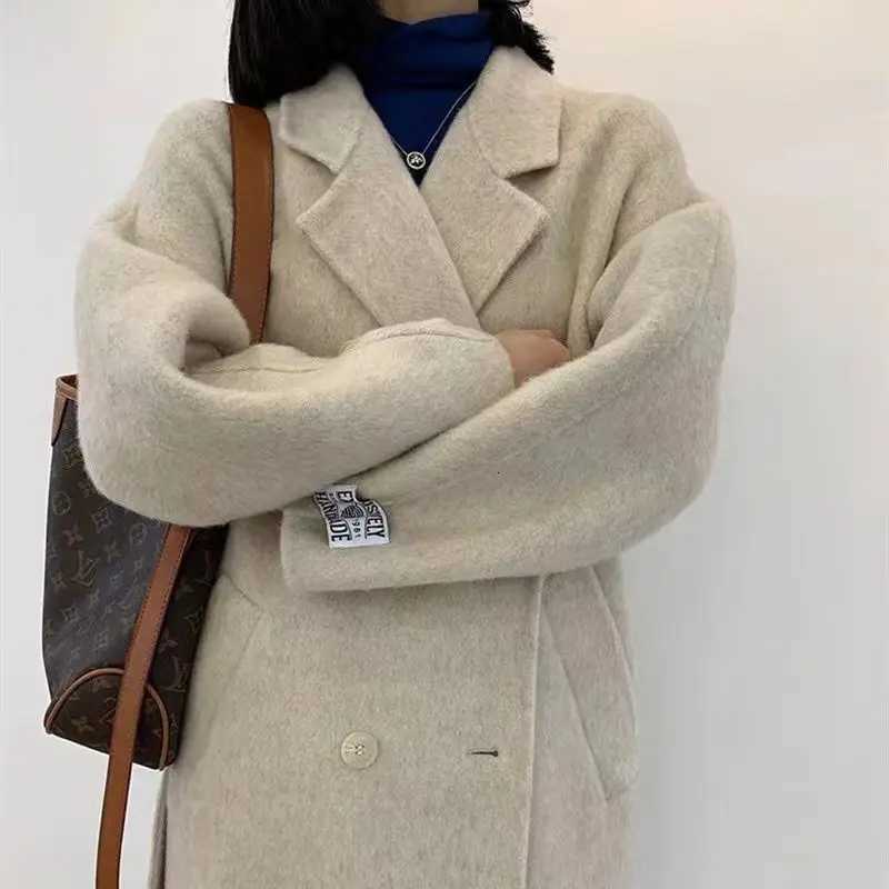 2025 New Fashion Winter Coat Vintage Wool for Women Office Lady Covered Buttons Turn Down Collar Solid Long T310T251224