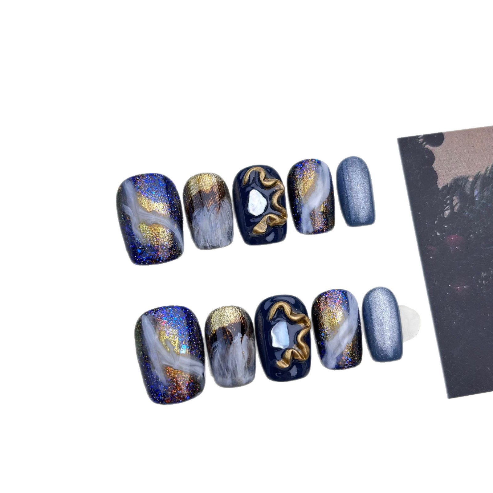 blue charm handmade nail art kits featuring brightening flashy crushed diamonds for a high end european and american ins style wholesale