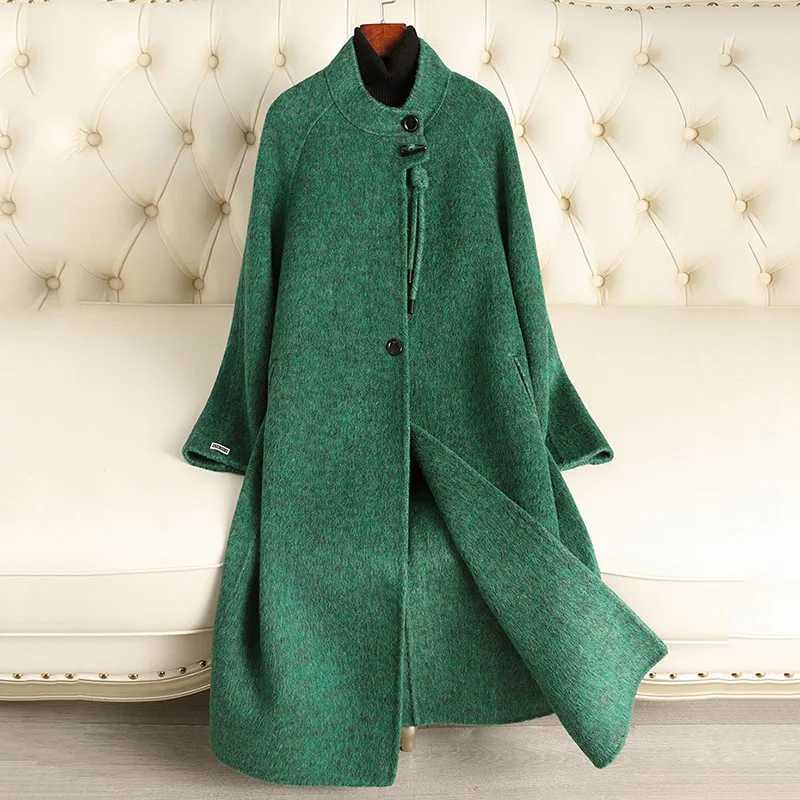Autumn Winter Womens Woolen Coat 2025 New Standing Collar Double-Sided Cashmere Coat Fashion Horn Buckle Women Woolen Coat H597T251224