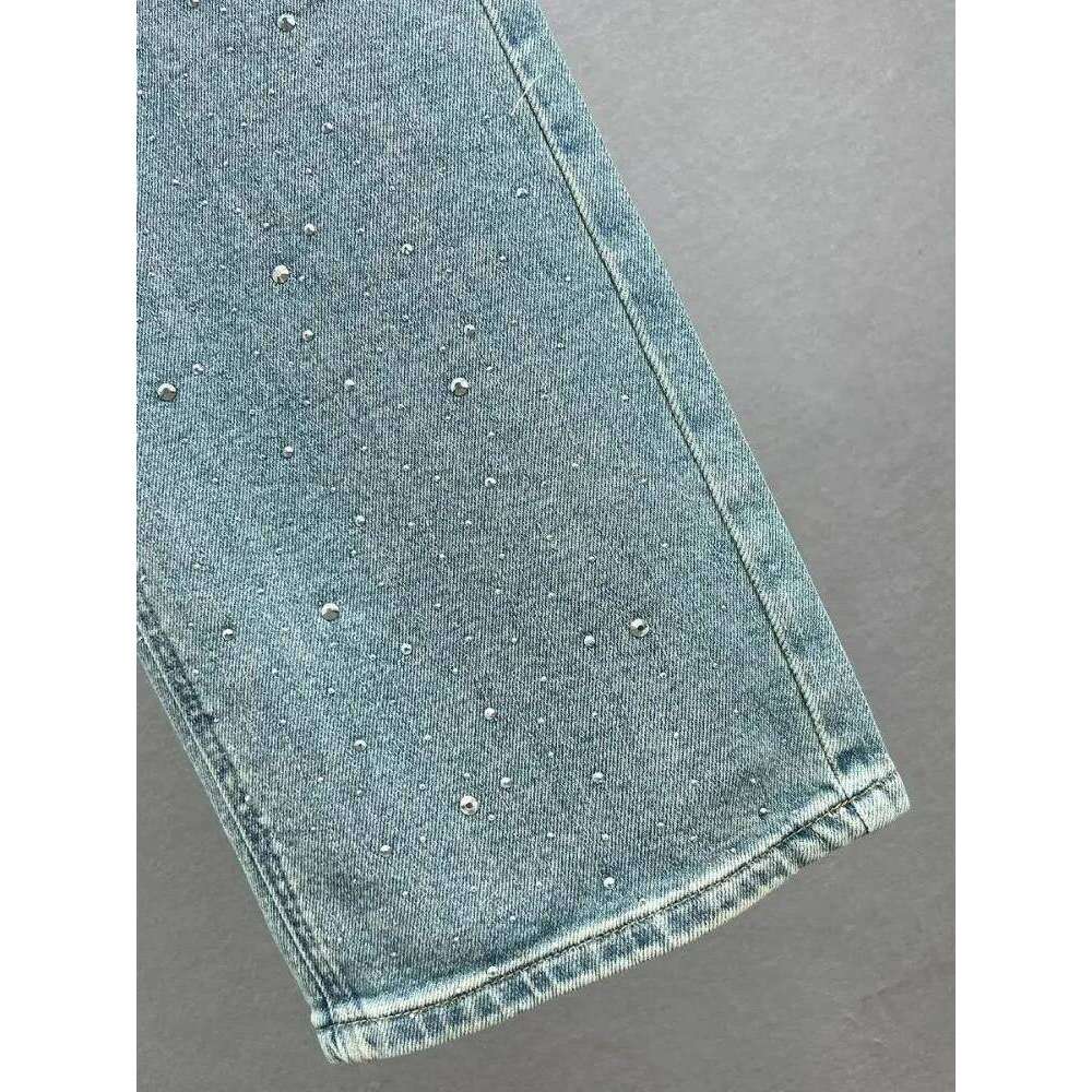 New Rhinestone XINGX Pendant Design High Waist Wash Jeans Women's Summer Loose Slimming and All-Matching Straight-Leg Pants X251224