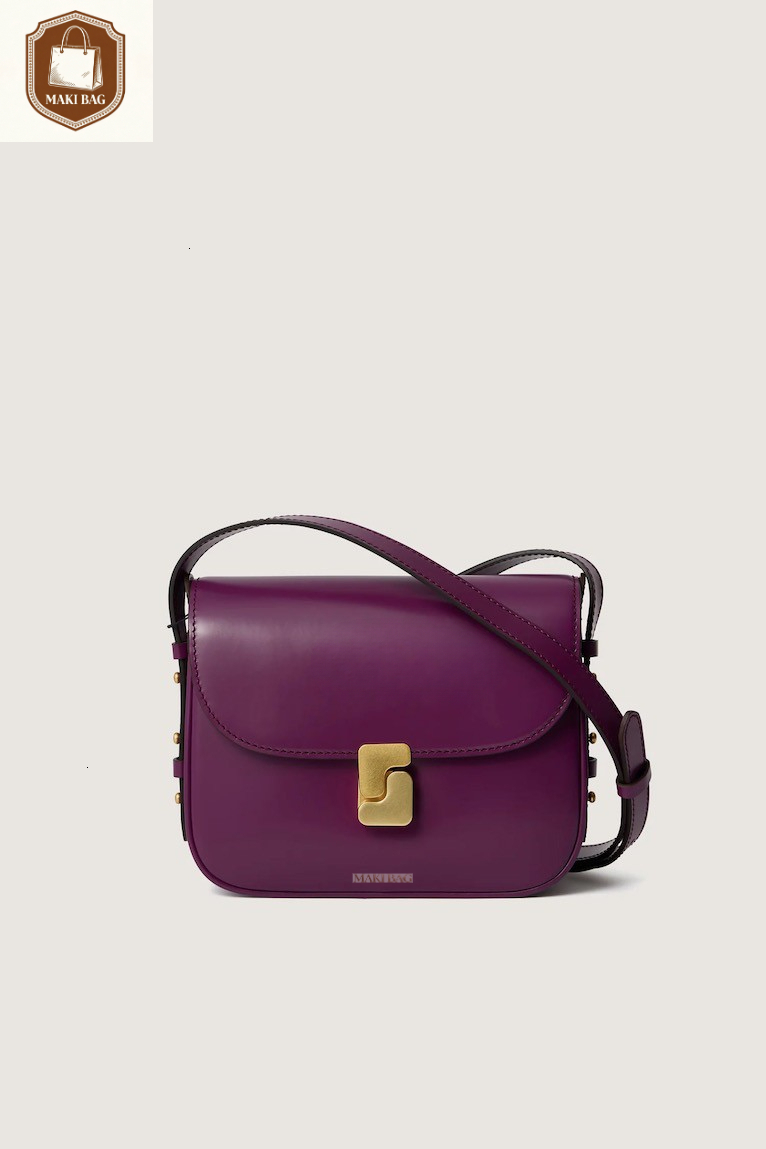 MAKI BAG Autumn New Women's Fashion Handbag Leather Material Trendy Small Square Bag Light Luxury Retro Style Women's Shoulder Bag Luxury Ba