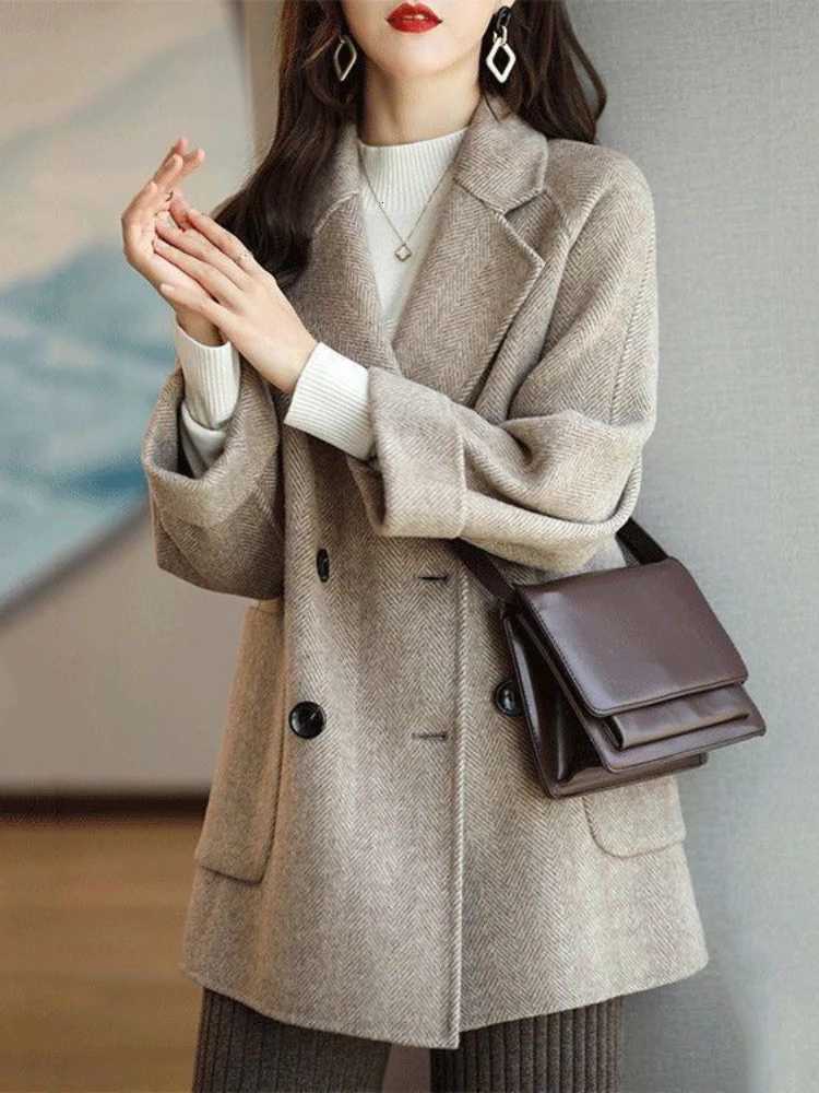 Wool Coat Elegance Coats and Jackets Women New In Autumn Winter Jacket Women Korean Style Long Sleeve Office Lady Trench CoatT251224