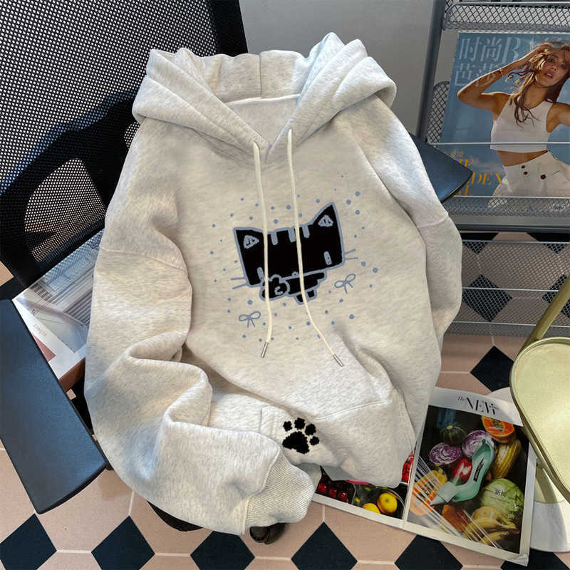 Korean-style printed hooded sweatshirt for men, new autumn/winter style, casual sportswear, thick and warm, loose fit, versatile and easy to wear K251