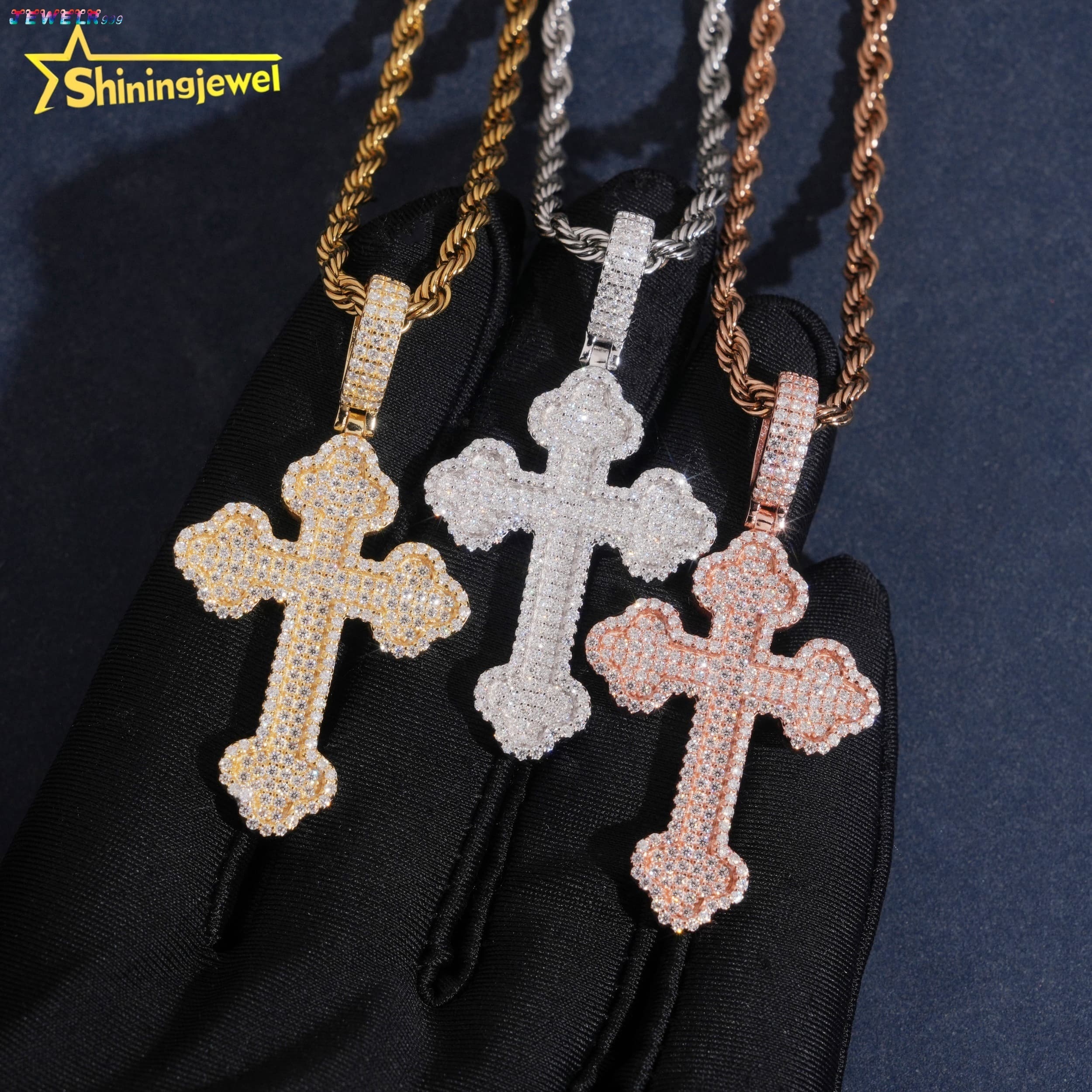 Fine Jewelry Iced Out 925 Silver GRA Certificate Rose Gold Mens Hip Hop Moissanite Cross Pendant
