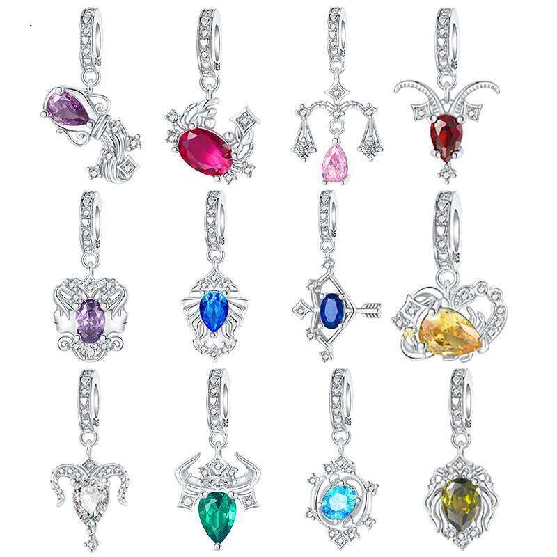 925 Sterling Silver January-December Birthday Stone Love Zircon Pendant Bead Fit Charms Necklace Bracelet Women Jewelry DIY Gift X251224