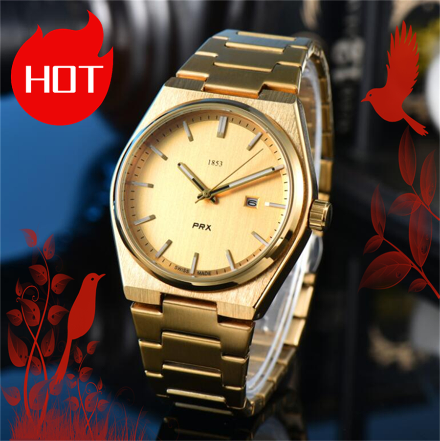 Top Mens women TISS PRX 1853 watch designer luxury quartz movement watches high qualit rose gold size 42MM stainless steel strap sapphire Orologio Wristwatches #5227