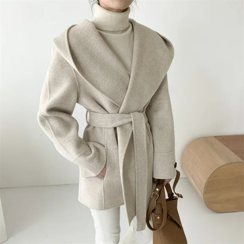 Heavy Shoulder Collar Long Sleeve Double Sided Cashmere Coat with Side Buckle Fashion Womens Winter Wool Coat Autumn S 251224 - view 3