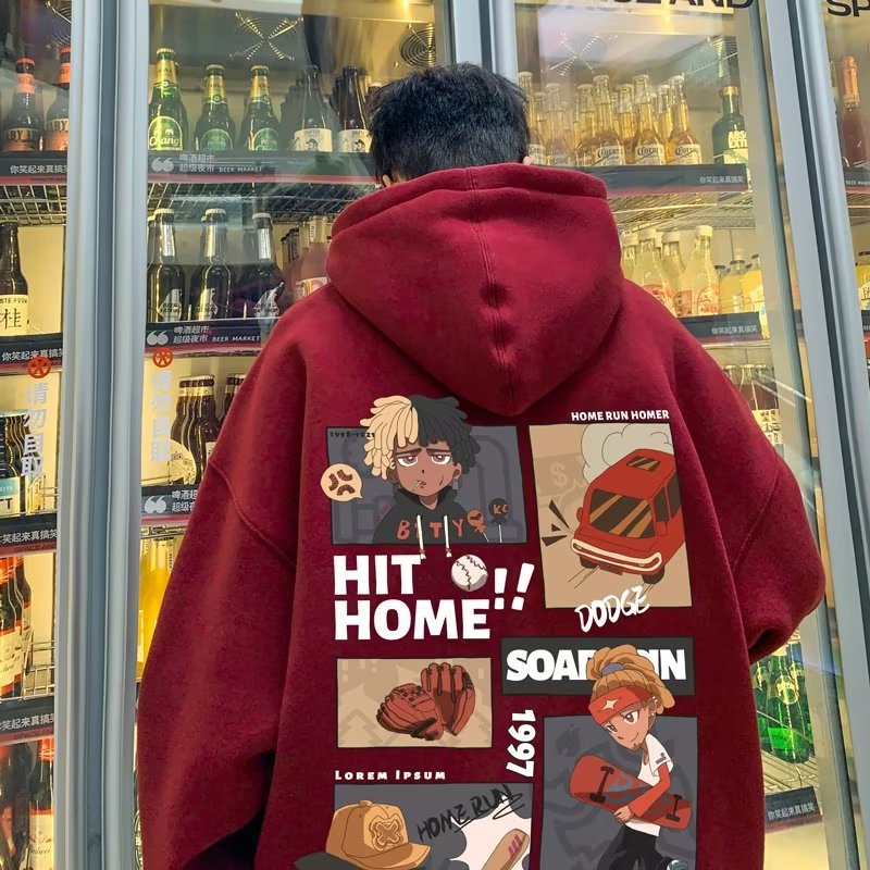Fleece Lined & Thickened Oversized Couples Hoodie, Trendy Versatile BF-Style Ins Fashion, Hong Kong Style Outerwear for Men, Fall & Winter