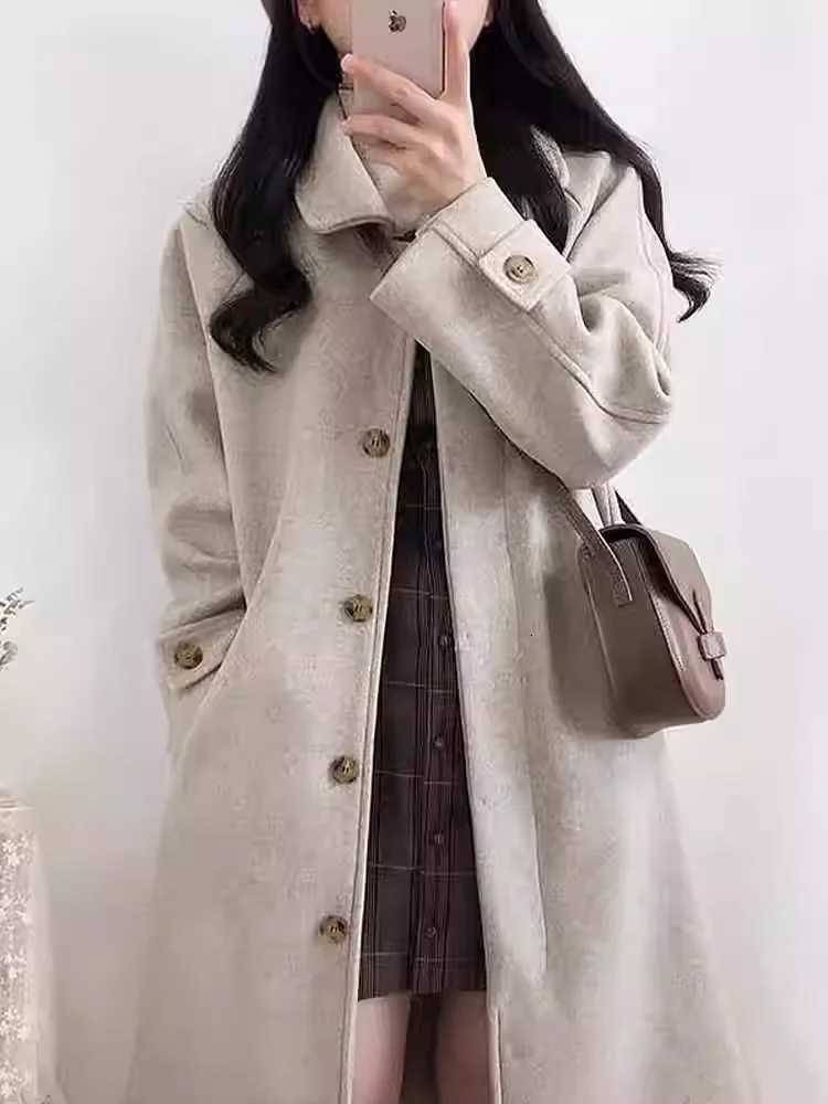 New Korean Fashion Loose Mid length Woolen Coat for Women Autumn and Winter Student Warm Woolen Jackets Women Winter ClothesT251224