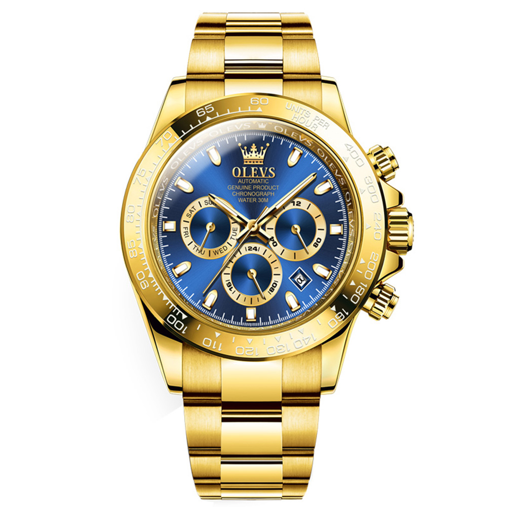 OLEVS Fully automatic mechanical watch, stainless steel large dial, luminous three eye calendar men's watch, Elegant and multifunctional men'