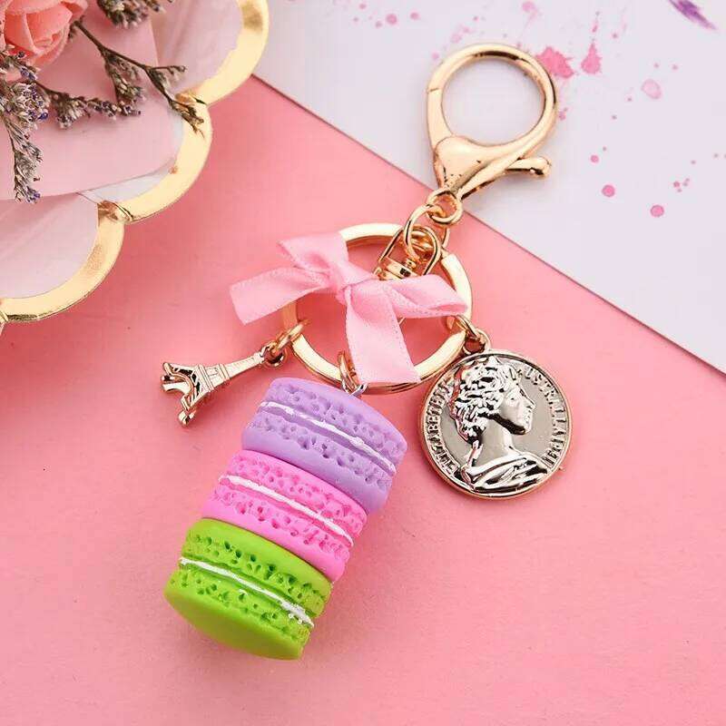Lovely Macaron Eiffel Tower Keychain Bowknot Car Keyring Bag Purse Pendant Food Cake Macaroon Key Chain X251224