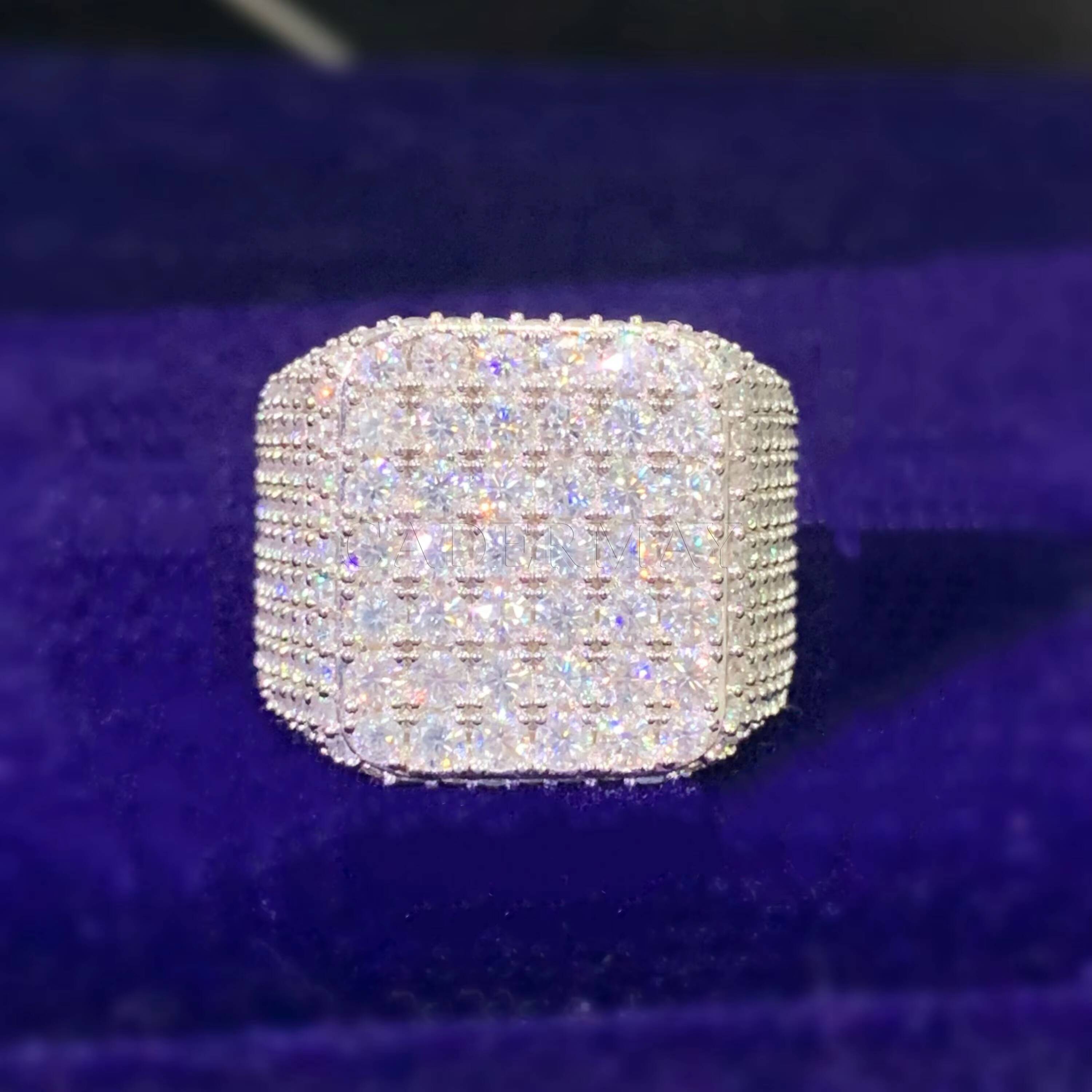 Hip-Hop Jewelry Custom Made Moissanite Champion Ring Full Iced Out Square 925 Silver VVS Moissanite Pinky Ring for Men
