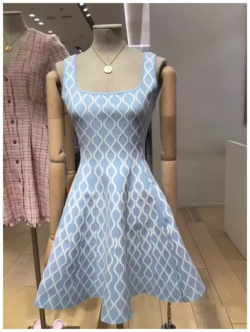 Casual Dresses Women Fashion Plaid Side Pocket Knitted Mini Dress Elegant Backless Sleeveless Pleated A-line 2025 Party Sexy Robes