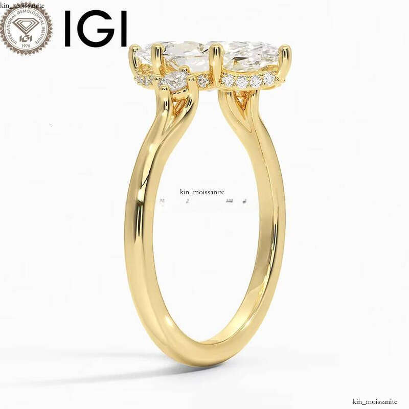 CVD/HTTP Marquise Cut IGI Lab-Grown VVS Moissanite 9K 10K 14K 18K Pure Gold 1ct 1.5ct 2ct Three-Stone Halo Engagement Ring