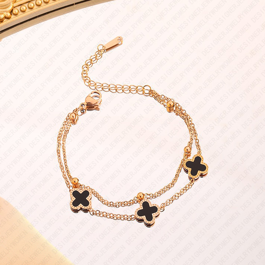 Designer Bracelet for Women Stainless Steel 18K Gold Plated Bangle Double Layer Floral Bangles Luxury Jewlery Designer for Women Sparkling Elegant Gif