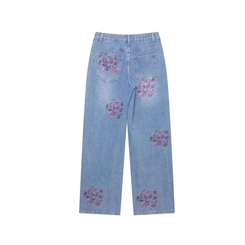 2025 new summer women's clothing casual simple fashion versatile comfortable rhinestones mid-waist loose jeans X251224