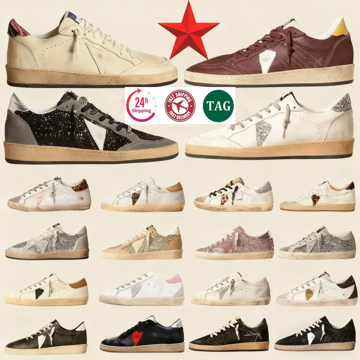 Designer Sneakers Running Star Shoes Leather Loafers Shoes Vintage Ball Old Dirty Shoe Star Women Men Black White Trainers Plate-Forme