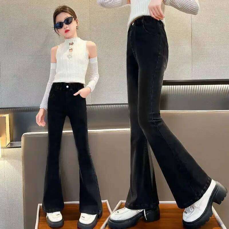 Kids Classic Vintage Blue Flared for Teens Girl Fashion Bootcut Denim Pants Tweens Child Casual Boot Cut Jeans Trousers X251224