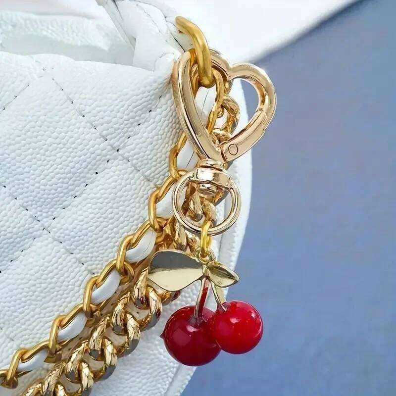 DIY Blossom Bag Charm Women's Accessory Keychain with Heart-Shaped Design Handmade Hair Accessories Cherry Leaf Pendant X251224