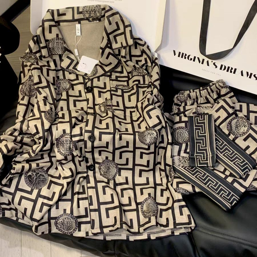 Designer pajamas/bathrobe thick fleece warm down double-sided brushed cotton couple pajamas for ladies/men luxury Homewear Set fj