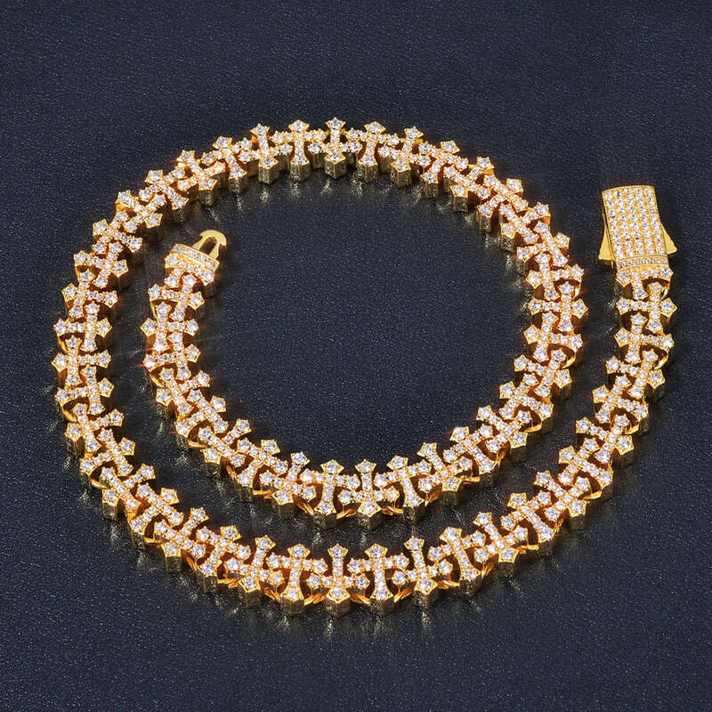 New Design Sterling Sier Gold Plated Link Bracelets Iced Out Vvs Moissanite Full Dia Cross Chain Bracelet