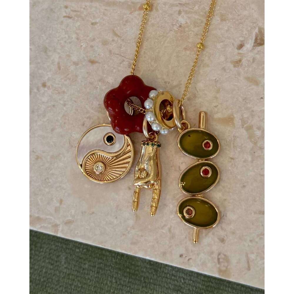 New Three Eye Tai Chi Flower Ornament Beaded Necklace Pendant DIY Handmade Accessory Gold Plated X251224