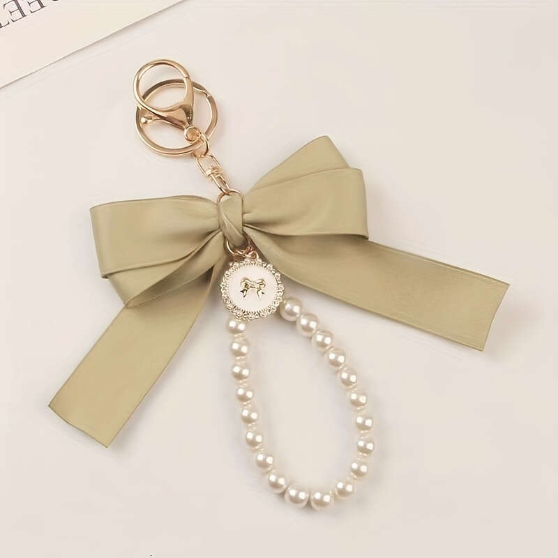 Large Bowknot Pearl Keychain Pendant Creative Colorful Ribbon Cloth Knot Accessories Earphone Case Bag Accessory
