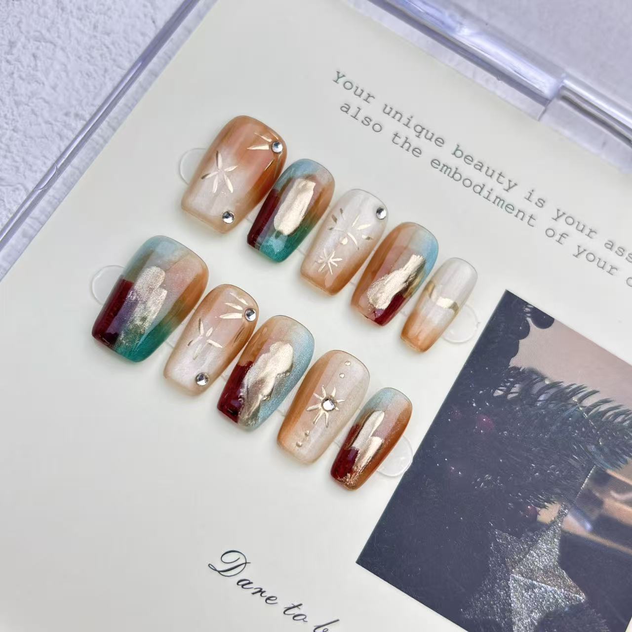 handmade nail enhancing caramel blended cat eye retro wearable nail art kits for nail art salon wholesale