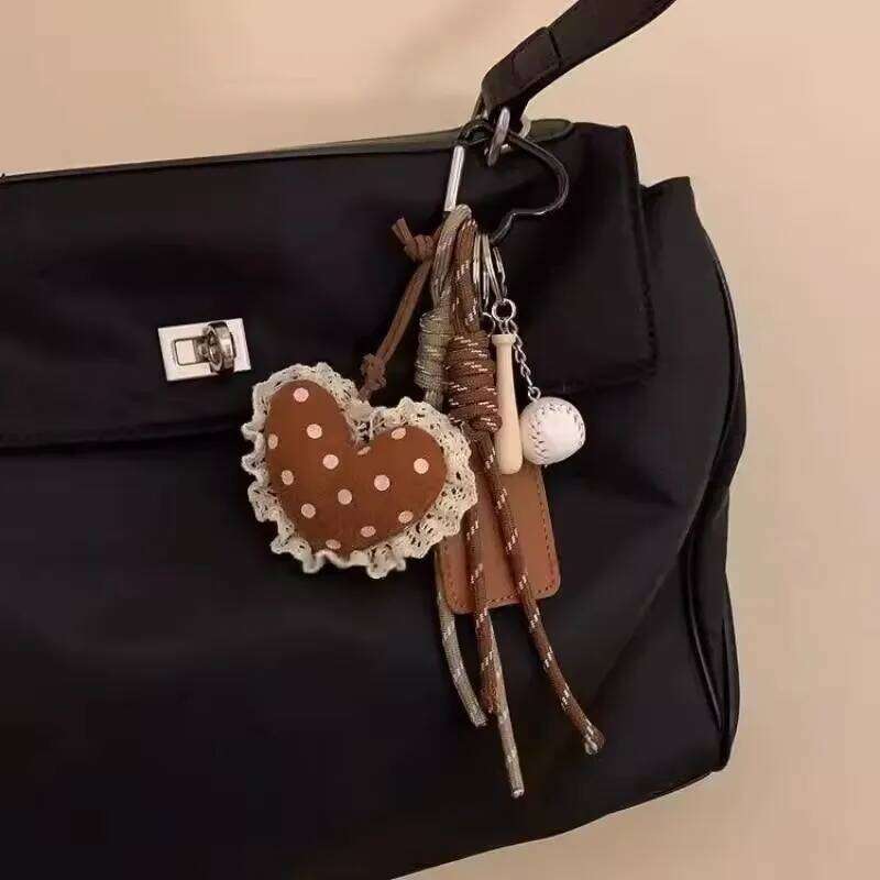 Fashion Rope Baseball Keychain Trendy Bag Hanging Lace Border Love Decoration Pendant Gift For Women X251224